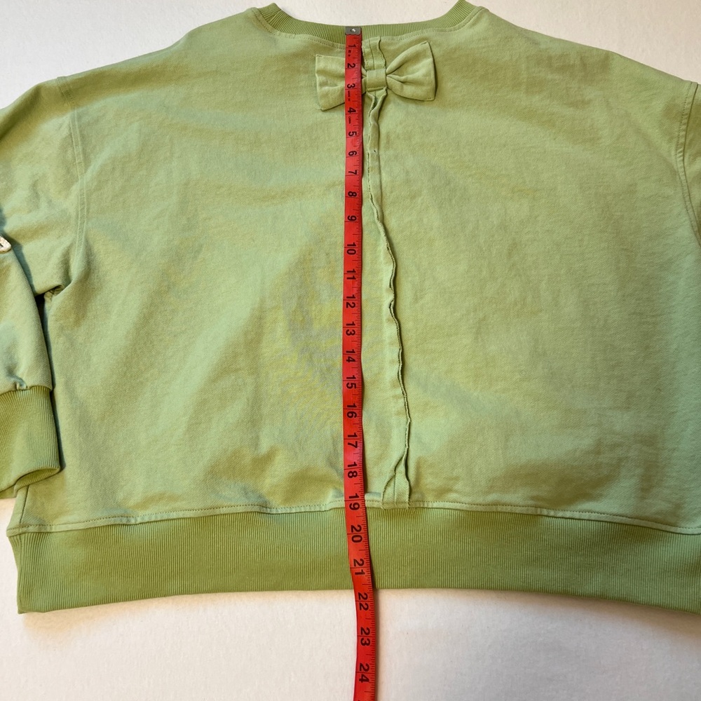 Easel Sage Green Appliqué Pullover Sweatshirt Top with Bow Details 100% Cotton - Picture 9 of 9